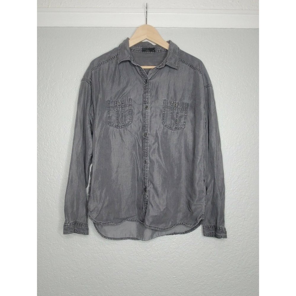 Prana Women's Button Up Shirt Gray Long Sleeve Roll Tab Size Medium